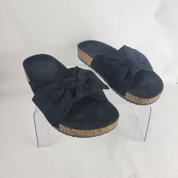 Forever 21 Shoes - Forever Womens 9 Slip‎ On Slide Sandals Black Bow Casual Neutral Basic Boho